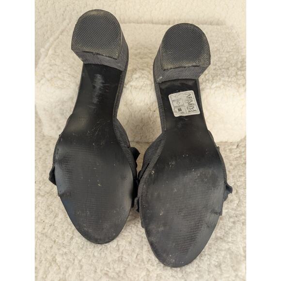 Ruffle Block Heel Denim Slide Sandals Sz 7.5 Lena Luisa - Picture 7 of 13